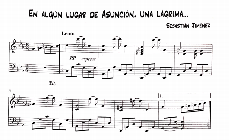 en algun lugar de asunción partitura piano