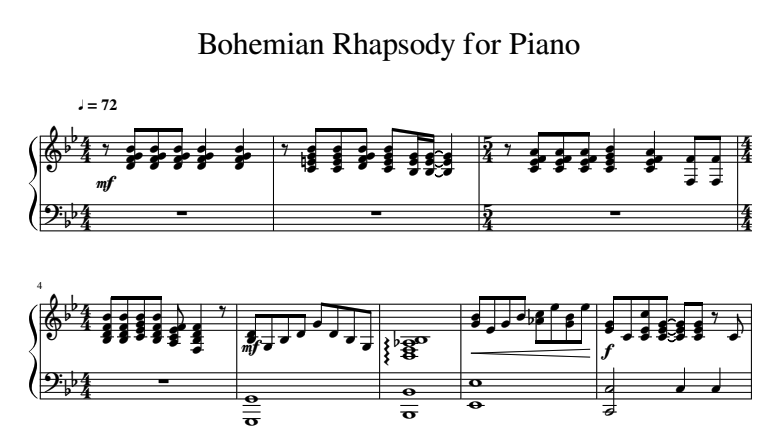partitura piano bohemian rapsody queen pdf